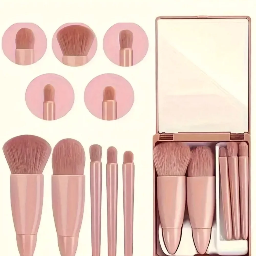 5 Pc Mini Travel Makeup Brush & Mirror Set - New